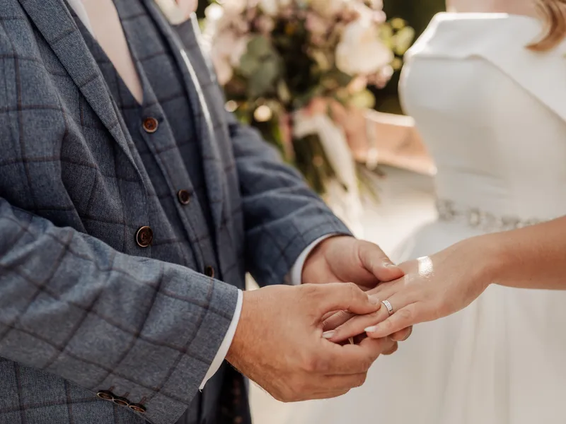 Ring exchange at an Oakwood House wedding