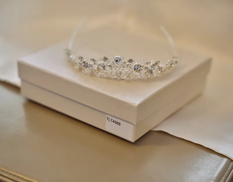 Bridal tiara detail at a Friern Manor wedding