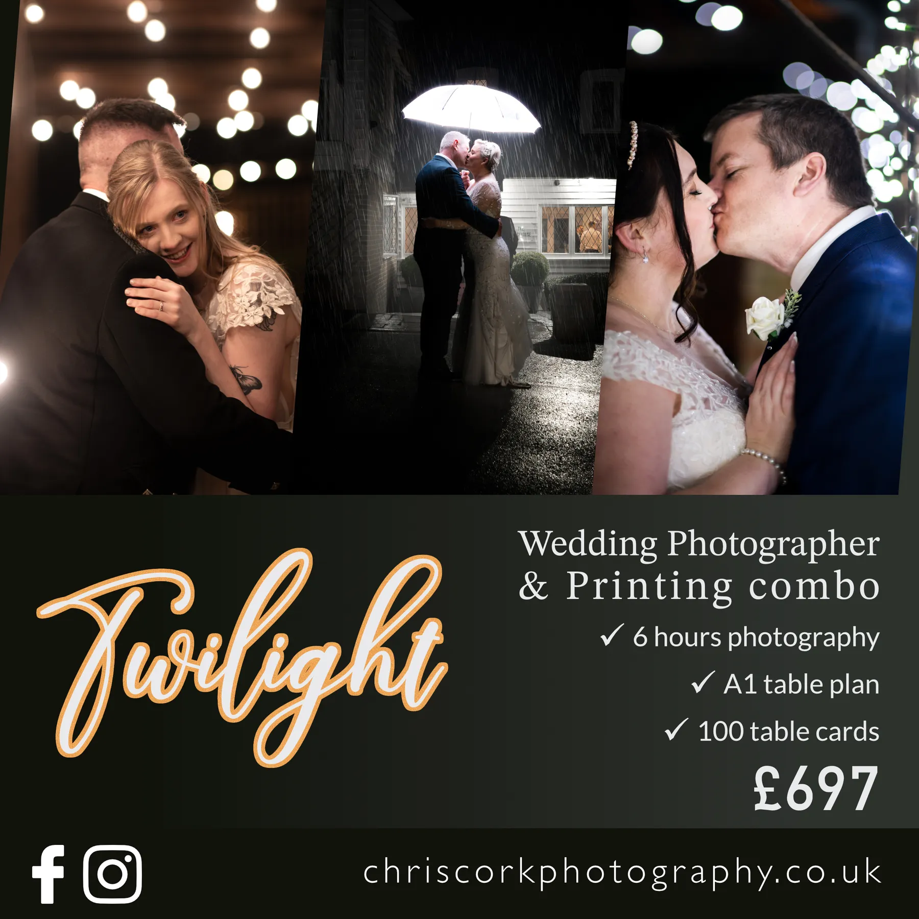 Twilight Wedding Photographer package for Kent and South East London