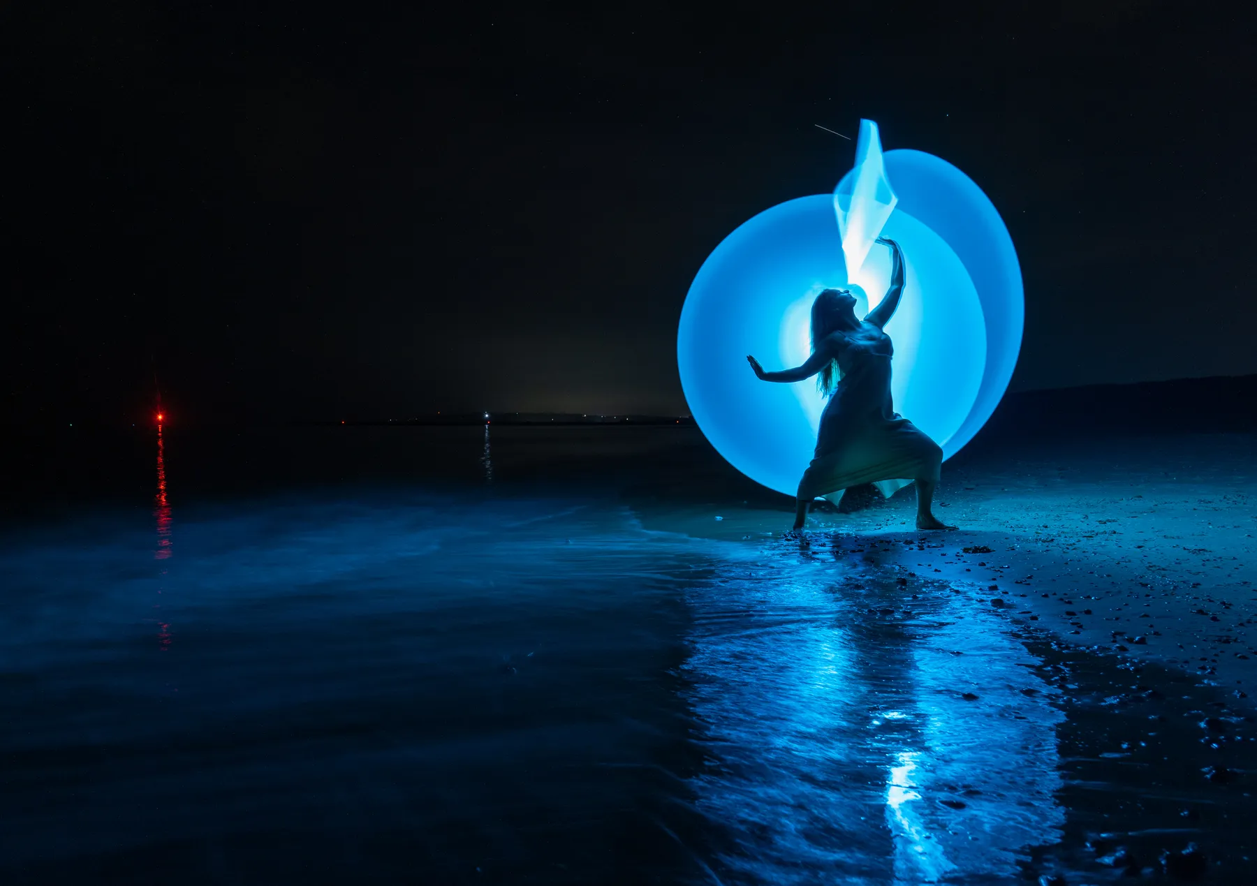 Light painting orb photographed at night