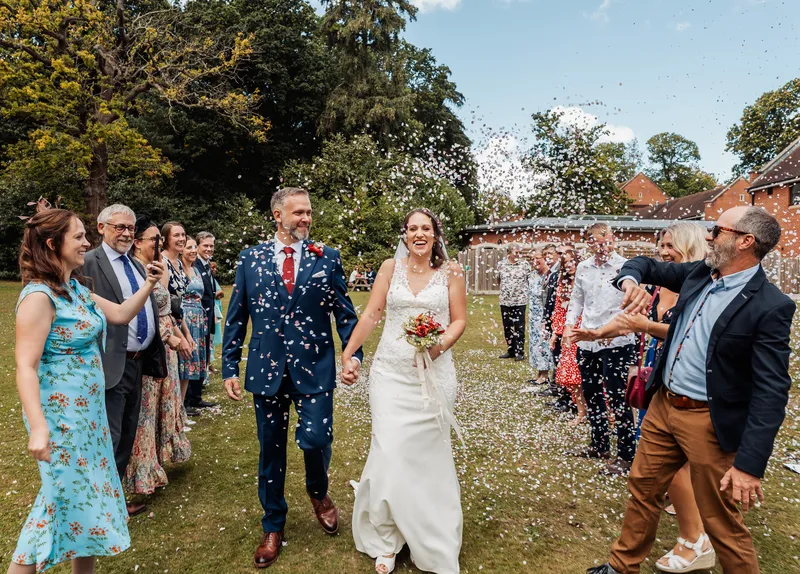 Confetti on the lawn at Oakwood House