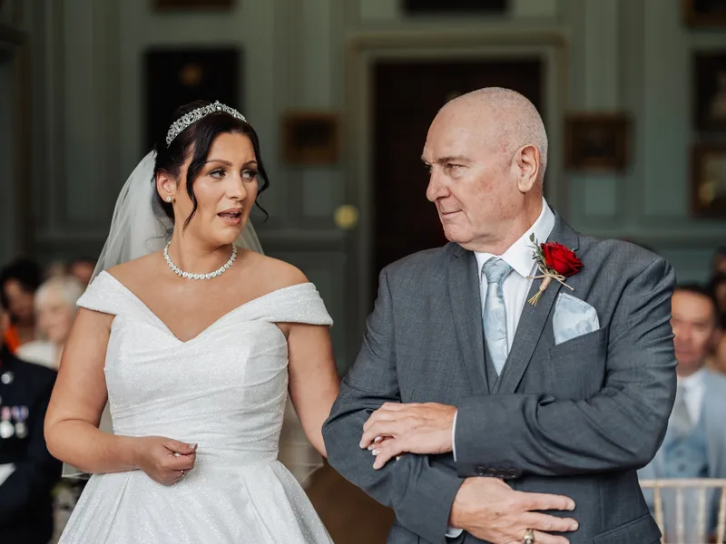 Father walking the bride into the ceremony at Bradbourne House